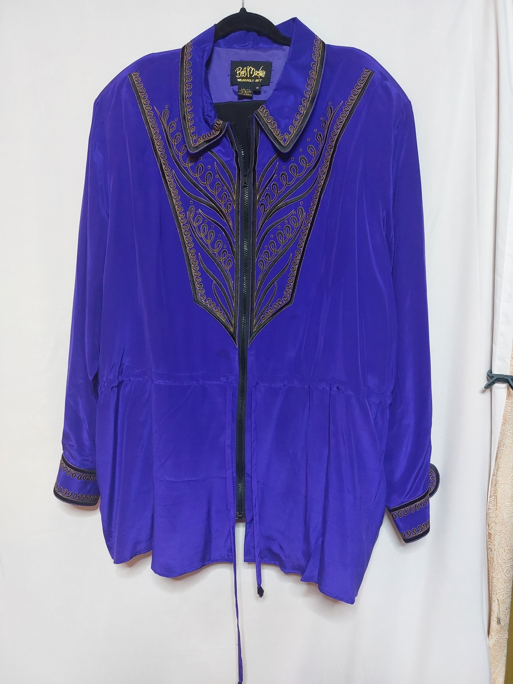 Bob Mackie Pantsuit Vibrant Purple Embroidered Zip-Front Jacket With Black Pamts